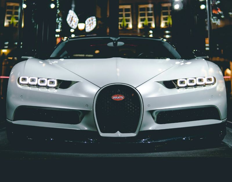 Front of a Bugatti Chiron at night